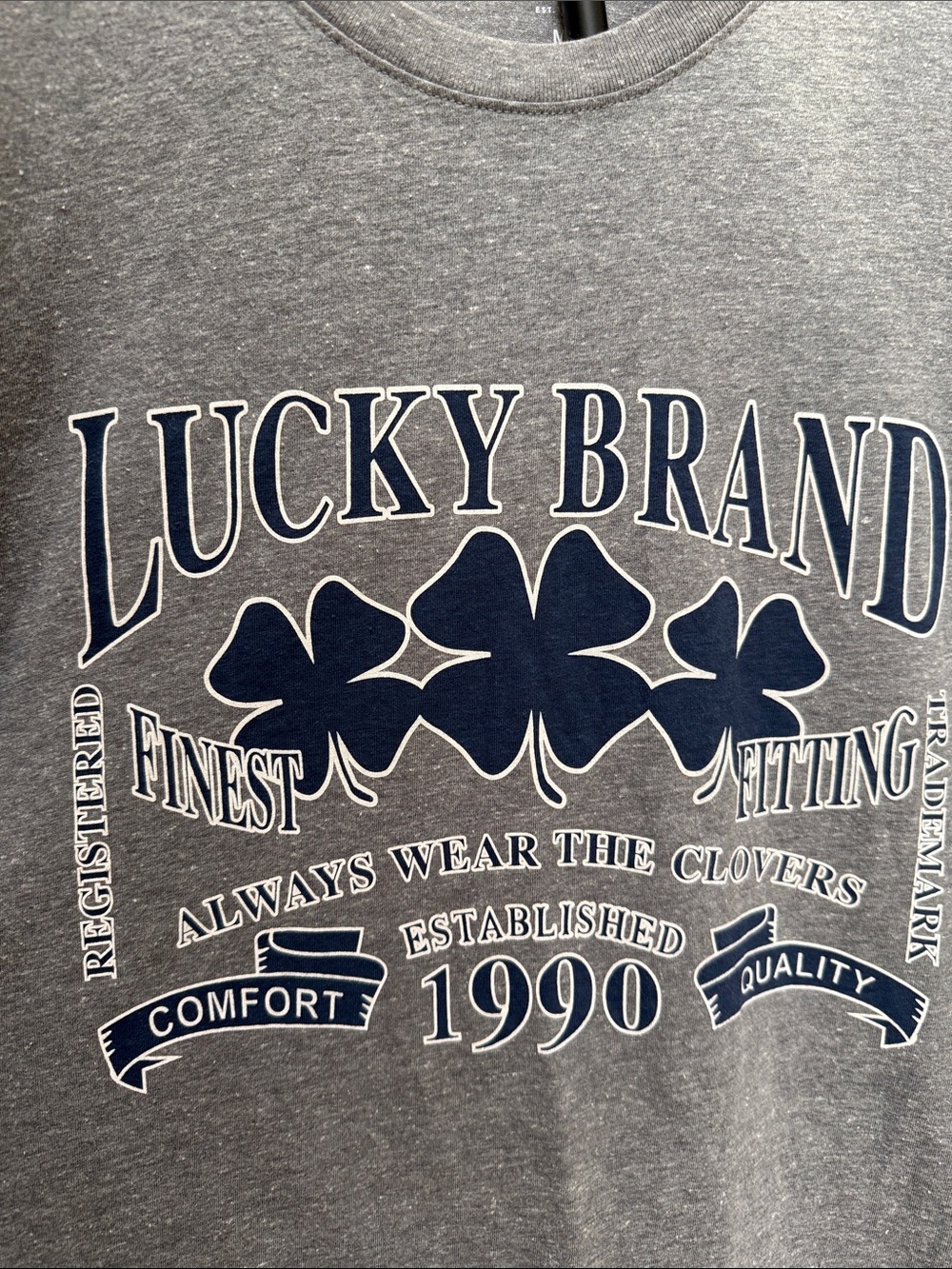 Lucky Brand Gray Short Sleeve Graphic Tee with Navy Print. Size M. - Picture 3 of 7